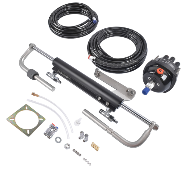 液压方向舵机套件 90 HP Marine Hydraulic Steering System with Two-Way Locking Valve, High-Pressure Pump & 2X 24ft Durable Nylon Hose for Single-Engine Boats-2
