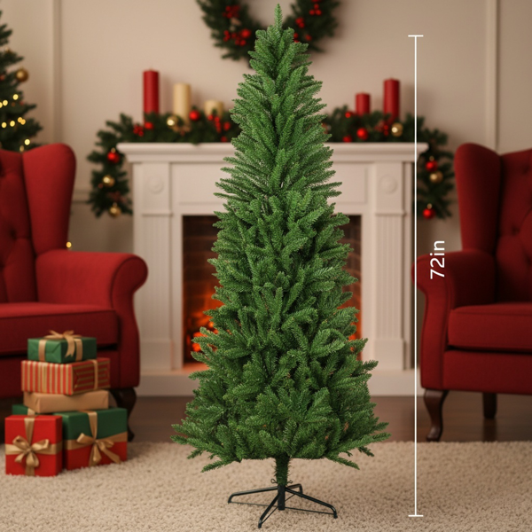 6英尺圣诞树72英寸经典铅笔人造植物，用于万圣节和圣诞节茂密的树枝，逼真的节日派对装饰FBA发货-12