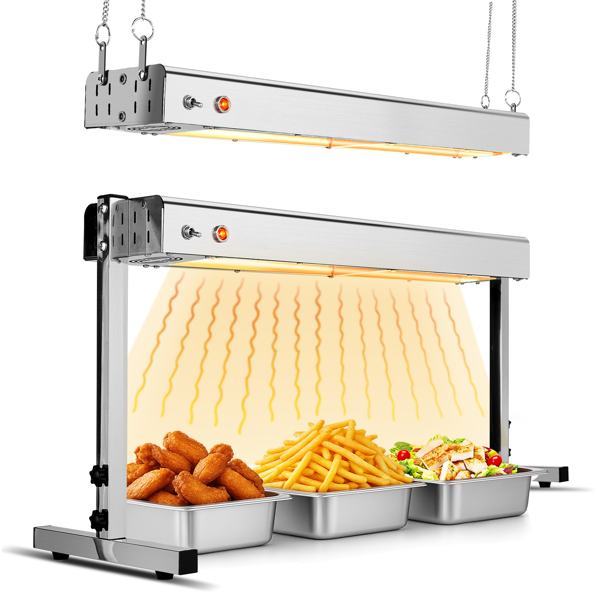 美规 HT-24H 110V 750W 食物保温台 银色 不锈钢 吊式+立式两用 电动 带链条和支撑支架-1