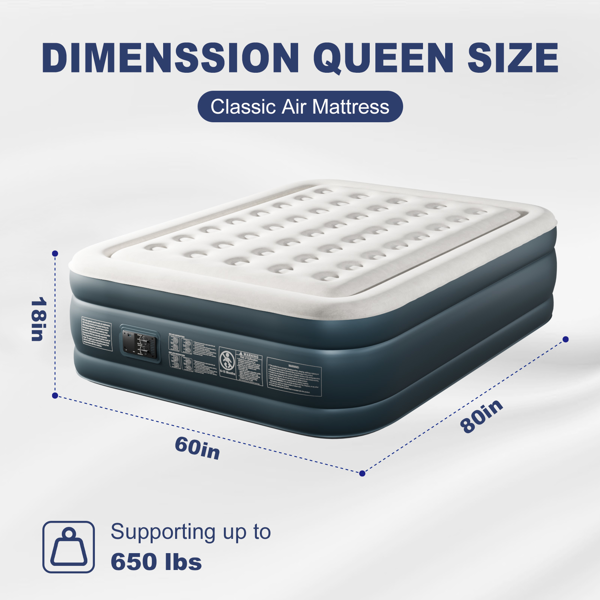 80*60*18in 植绒床面 PVC围带&底部 灰白色+深灰色 野营床垫 充气 带收纳袋 圆孔 美规插头 200kg-10