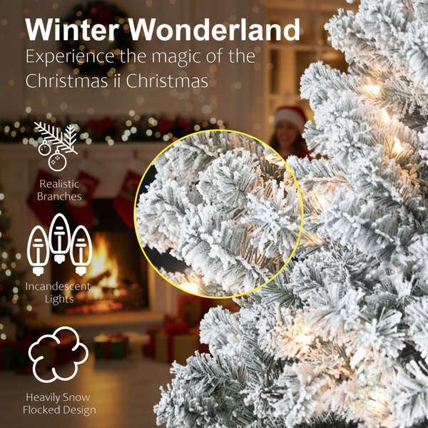 5英尺植绒圣诞树407尖端人造植物，带150个暖白色灯坚固的金属支架雪地人造树度假屋、办公室、公寓派对装饰FBA发货-5