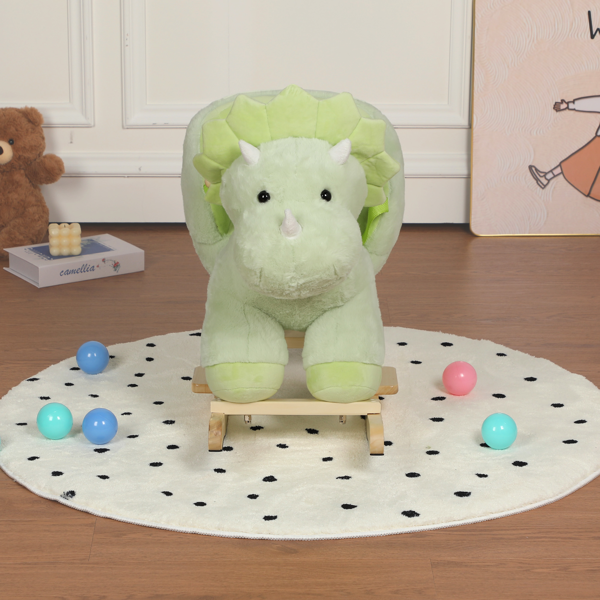 儿童骑乘摇马玩具，带摇篮曲歌曲，恐龙摇马玩具带手木偶和安全带，适合1-3岁儿童，柔软毛绒面料，绿色-1