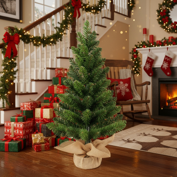 2个装2英尺桌面圣诞树，68头PVC绿树人造植物基迷你人造假日办公家具派对装饰桌面/桌子FBA发货-2