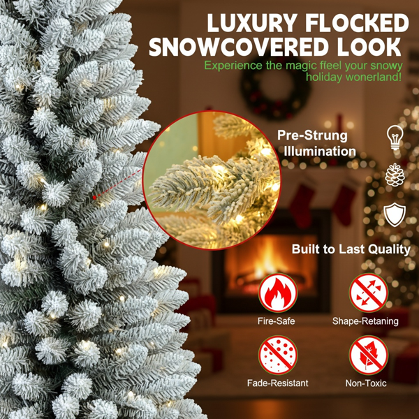 5英尺圣诞树配100个暖白色LED灯植绒铅笔人造植物263个尖端超薄PVC树金属支架节省空间易于组装派对装饰FBA发货-5