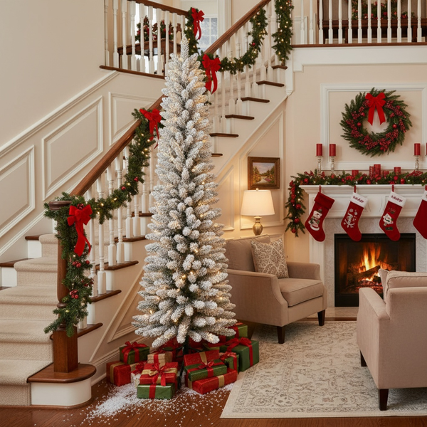 5英尺圣诞树配100个暖白色LED灯植绒铅笔人造植物263个尖端超薄PVC树金属支架节省空间易于组装派对装饰FBA发货-10