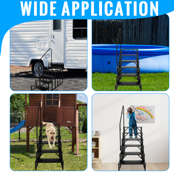 房车阶梯6级梯，房车防滑踏板，带扶手的按摩浴缸阶梯，660磅承重房车梯适用于第五轮房车，移动房屋阶梯-6