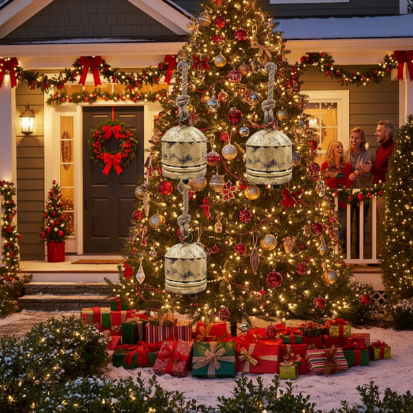 4件套圣诞钟装饰品4.5x6.1“铁制悬挂装饰品节日派对树装饰品FBA发货-8