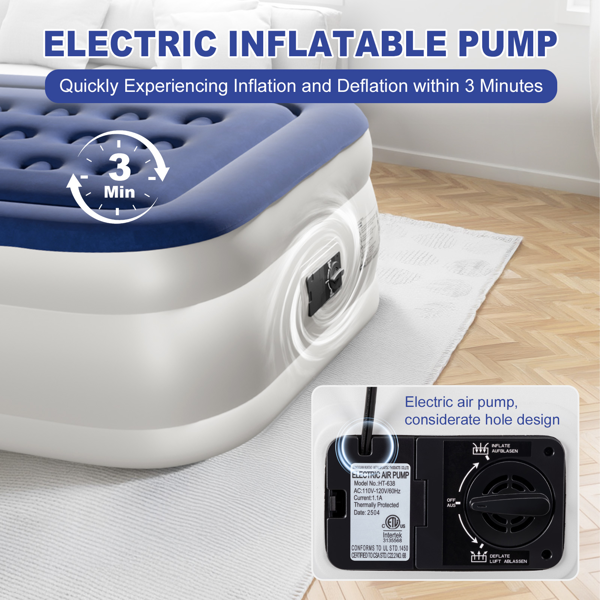 75*39*18in 植绒床面 PVC围带&底部 蓝色+白色 野营床垫 充气 带收纳袋 杯洞 美规插头 100kg-18