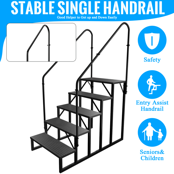 房车阶梯5级梯，房车防滑踏板，带扶手的按摩浴缸阶梯，660磅承重房车梯适用于第五轮房车，移动房屋阶梯-3