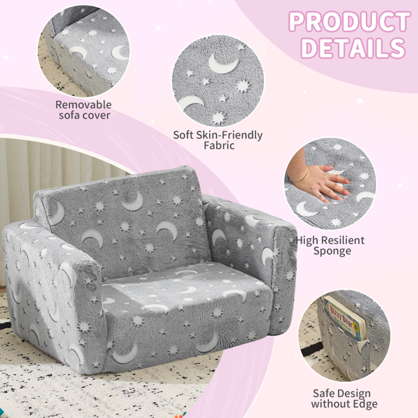 1pcs 全海绵 儿童单人折叠式沙发床 夜光 儿童沙发 浅灰星月 法兰绒 KS-003-2