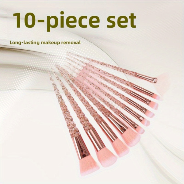 10PCS粉红色水晶化妆刷套装，配有螺旋软刷头+ 2PCS可爱的大桃子美容混合器-钻石粉刷和超软不吸收化妆海绵-5