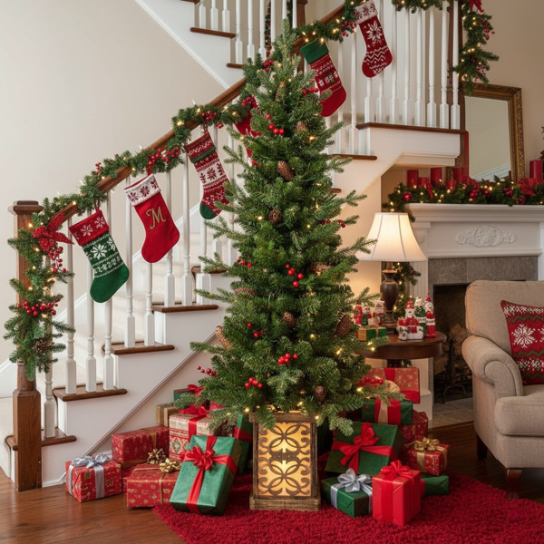 4英尺圣诞树带100个多色LED灯，预亮绿色人造植物花盆，红色浆果和松果树，PVC全枝，闪闪发光的底座照亮花盆，派对装饰FBA发货-2