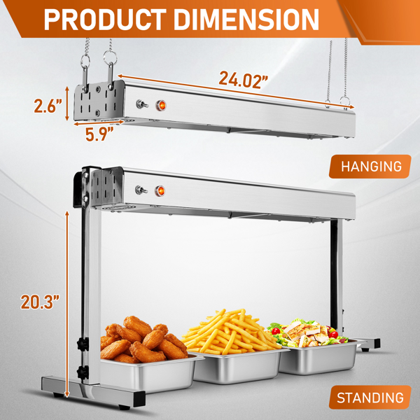 美规 HT-24H 110V 750W 食物保温台 银色 不锈钢 吊式+立式两用 电动 带链条和支撑支架-4