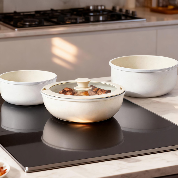 22件 六锅三盖 可拆卸手柄 烹饪锅具 米白色 带28cm汤锅 铝锅套装-12