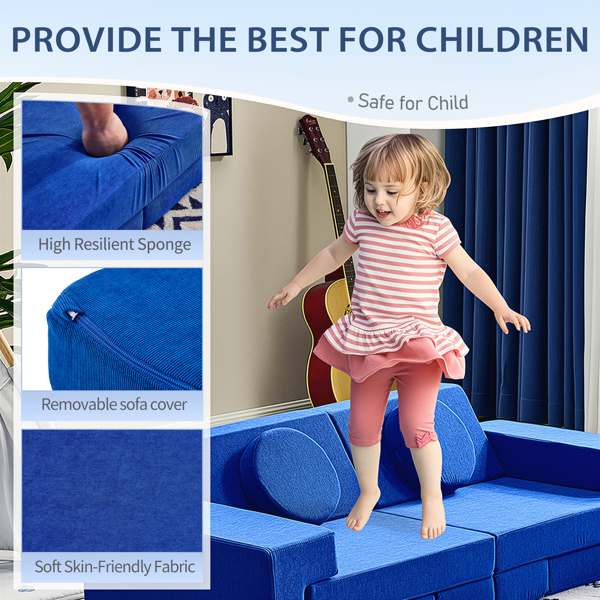 1pcs 全海绵 十四片模块设计 可自由组合 儿童沙发 蓝色 灯芯绒 KS-009-4