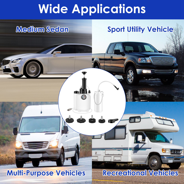 （物流随机发，自提可发加拿大）-3 升刹车放气套装 手动刹车放气真空泵工具组，含 1 升废油瓶及 4 个主缸适配器，单人操作气动刹车油抽取工具，适用于所有车型-6