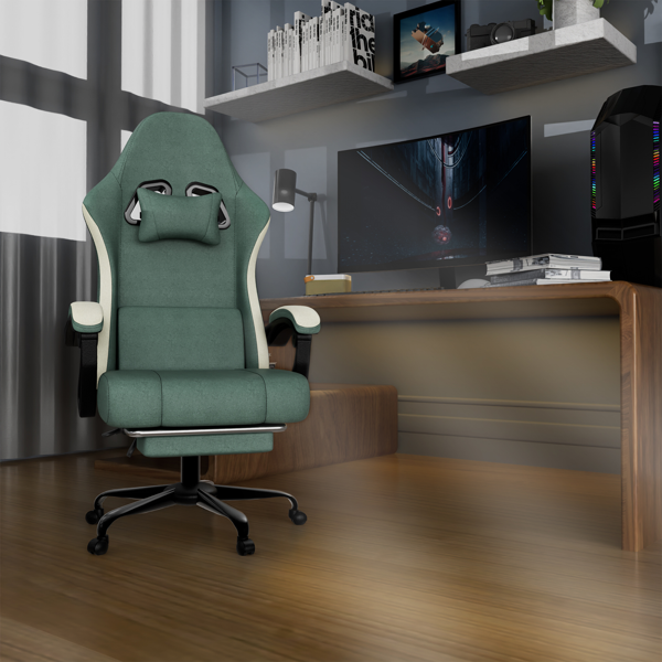 人体工学游戏椅，配备袋装弹簧坐垫，透气面料电脑椅带脚凳，可调节腰部支撑成人游戏椅-7