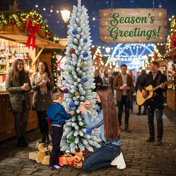 5英尺圣诞树配100个暖白色LED灯植绒铅笔人造植物263个尖端超薄PVC树金属支架节省空间易于组装派对装饰FBA发货-12