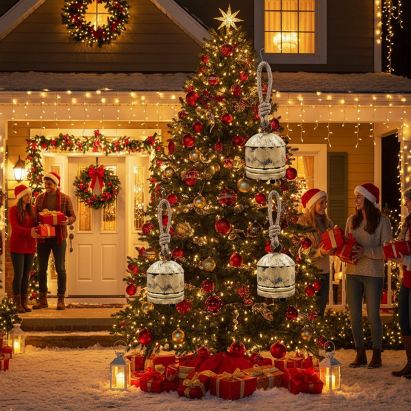 4件套圣诞钟装饰品4.5x6.1“铁制悬挂装饰品节日派对树装饰品FBA发货-14