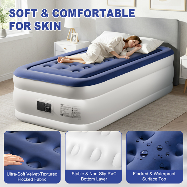 75*39*18in 植绒床面 PVC围带&底部 蓝色+白色 野营床垫 充气 带收纳袋 杯洞 美规插头 100kg-22