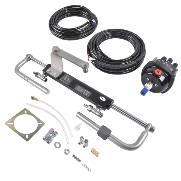 液压方向舵机套件 90 HP Marine Hydraulic Steering System with Two-Way Locking Valve, High-Pressure Pump & 2X 24ft Durable Nylon Hose for Single-Engine Boats-4