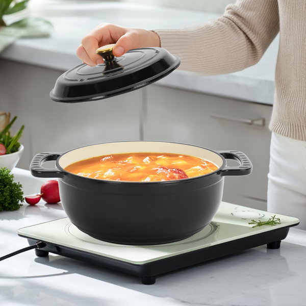 铸铁 5QT 烹饪锅具 纯黑色 含两个硅胶手套 珐琅锅-9