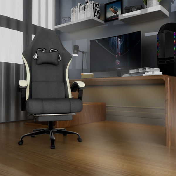 人体工学游戏椅，配备袋装弹簧坐垫，透气面料电脑椅带脚凳，可调节腰部支撑成人游戏椅-7