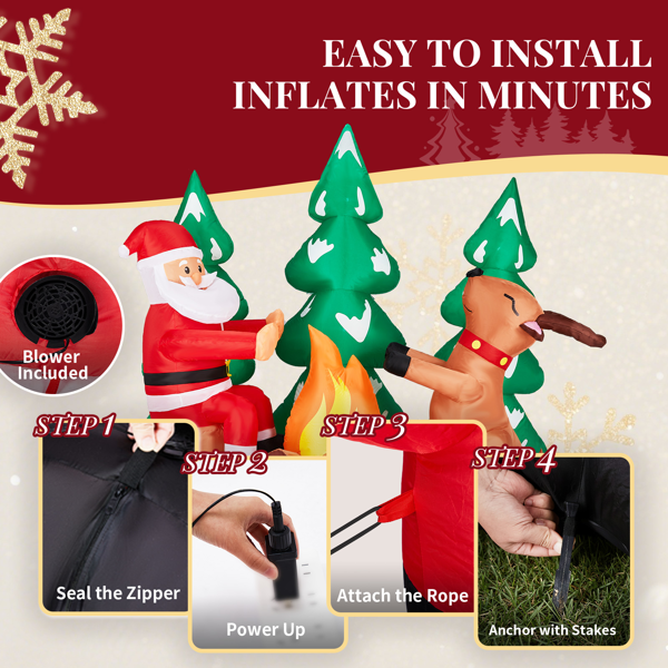 9FT 烤火圣诞老人小鹿 9颗白光LED  190D涤纶  圣诞充气装饰 12V 12V,2000mA 美规-5