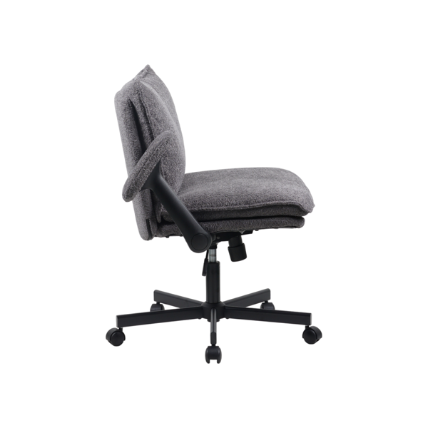 交叉腿友好办公椅，带十字框架、滚动脚轮和折叠臂，适合家庭办公室和梳妆区的软垫宽座办公椅，灰色-3