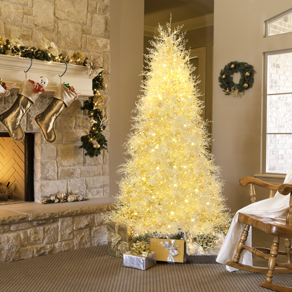 7ft 白色 枯枝树 自动树 PE  1218枝头 400皮线灯无极灯 圣诞树 30V 6W 美规-7