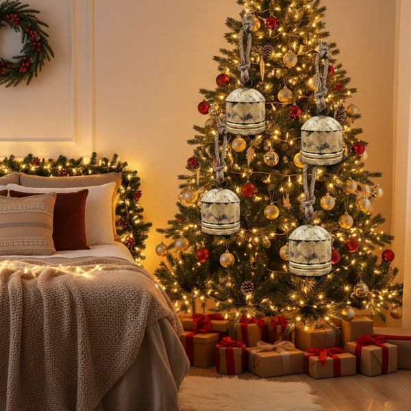 4件套圣诞钟装饰品4.5x6.1“铁制悬挂装饰品节日派对树装饰品FBA发货-5