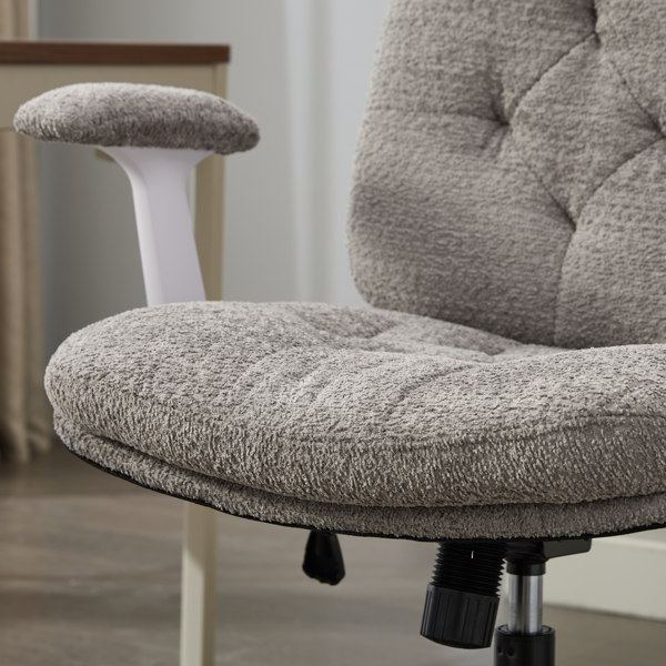 带翻转扶手的交叉腿椅、带轮子的交叉腿办公椅、适合女性的宽座椅舒适旋转椅、公寓、家庭、办公室的可调节化妆梳妆台椅、灰色-12