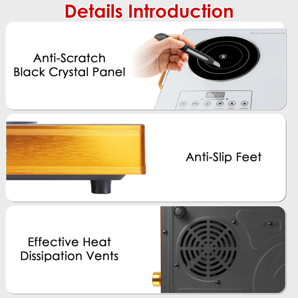 （物流随机发，自提可发加拿大）-7000W双头电炉灶 110V，配备2个3500W快速加热炉盘，4种预设模式（蒸/煎/烤/强火），11档功率调节，便携式把手及易清洁玻璃面板，适用于所有平底锅具，适合宿舍/房车/公寓/露营使用。-3