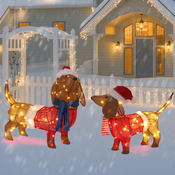 2pcs  30in 28in 棕色 腊肠狗组合 葱布 115L暖白皮线灯   圣诞灯饰动物元素 4.5V 3.6W 英规-8