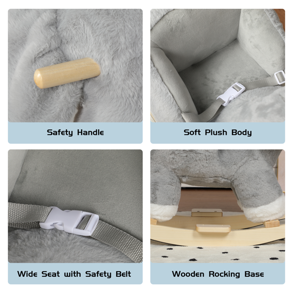 儿童摇摆马骑行玩具，带摇篮曲音乐，大象摇摆玩具配手偶与安全带，适合1-3岁儿童，柔软毛绒面料，灰色-5