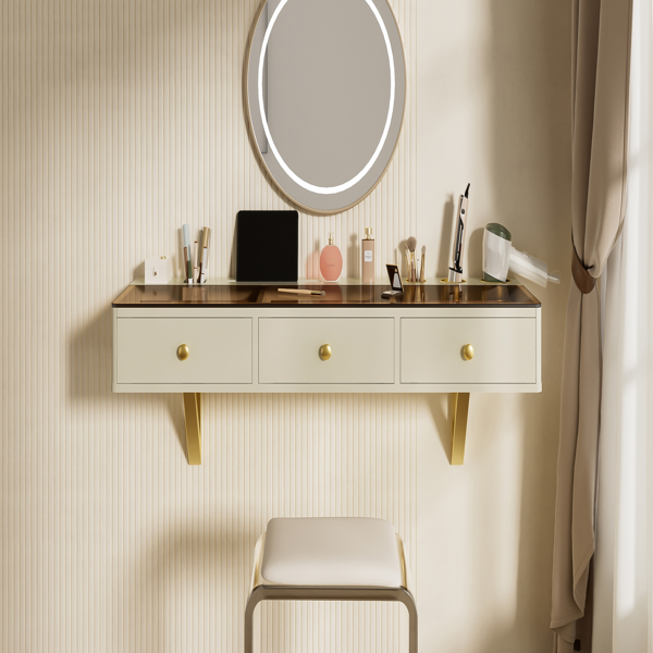 不支持自取。47 英寸带抽屉的浮动搁板，多用途壁挂式梳妆台，壁挂式书桌，卧室、浴室、理发店的浮动桌，米色和金色且不支持指定仓库发货-8