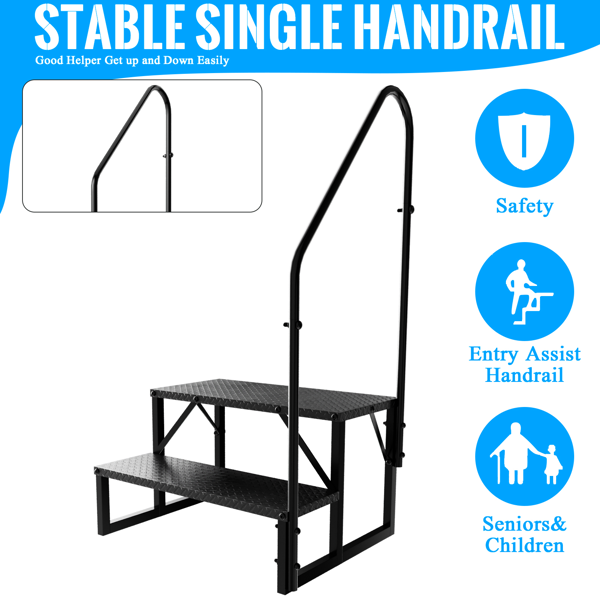 带扶手的房车踏板，两级梯式按摩浴缸踏板带扶手，便携式移动房屋楼梯，适用于第五轮房车的户外房车楼梯-4