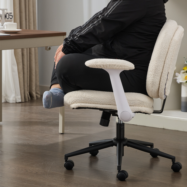 带翻转扶手的交叉腿椅、带轮子的交叉腿办公椅、适合女性的宽座椅舒适旋转椅、公寓、家庭、办公室的可调节化妆梳妆台椅、米色-10