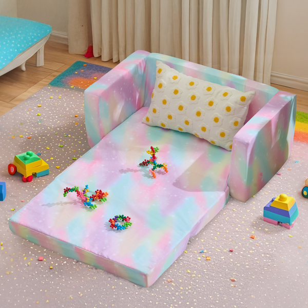 1pcs 全海绵 儿童双人折叠式沙发床 儿童沙发 喷绘 斜桃布 KS-002-8