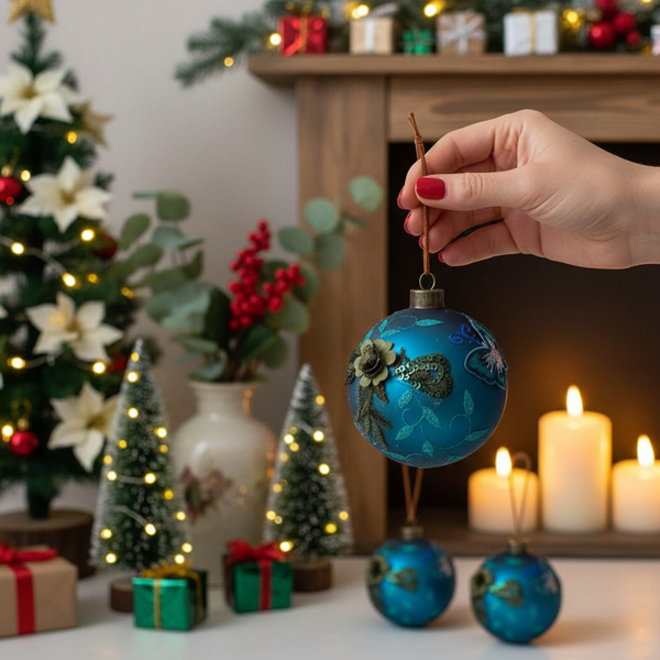 6件套3.9英寸圣诞球装饰品节日树装饰品玻璃吊球彩色装饰派对用品FBA发货-6