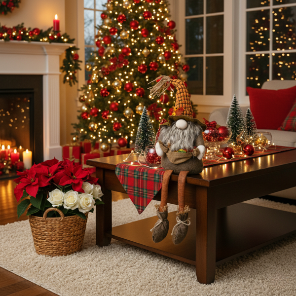 2件套圣诞节侏儒装饰10.2英寸x8.7英寸x24.5英寸织物坐式棕色侏儒，枫叶，非常适合秋季收获和感恩节装饰FBA发货-4