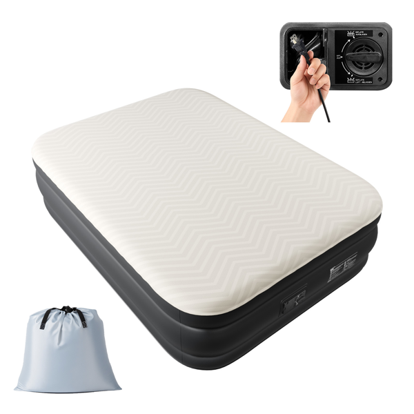 80*60*18in 海绵植绒床面 PVC围带&底部 米黄色+黑色 野营床垫 充气 带收纳袋 美规插头 200kg-14