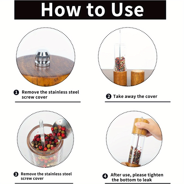 1套木质胡椒研磨器，8英寸盐磨胡椒磨，可调陶瓷转子盐胡椒摇瓶——1套橡木材质升级版亚克力厨房胡椒研磨器-3