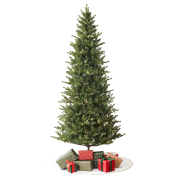 阿尔卑斯松6.5英尺圣诞树，预装灯饰，配有1,489个树枝尖端和382个低压暖色LED灯，折叠支架与逼真防火树枝