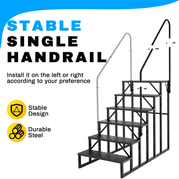 房车阶梯6级梯，房车防滑踏板，带扶手的按摩浴缸阶梯，660磅承重房车梯适用于第五轮房车，移动房屋阶梯-3