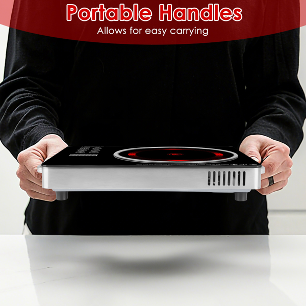 （物流随机发，自提可发加拿大）-3500W单头电炉灶 110V - 快速加热电热板，配备4种预设模式（煎炸/烧烤/炖煮/多功能），12档功率/温度调节，0-3小时定时器，便携式把手及易清洁玻璃表面，适用于宿舍/房车/露营-11