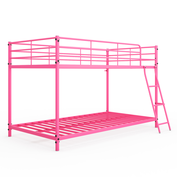 粉色 Twin 圆管双层矮床 护栏斜梯 铁床 美国