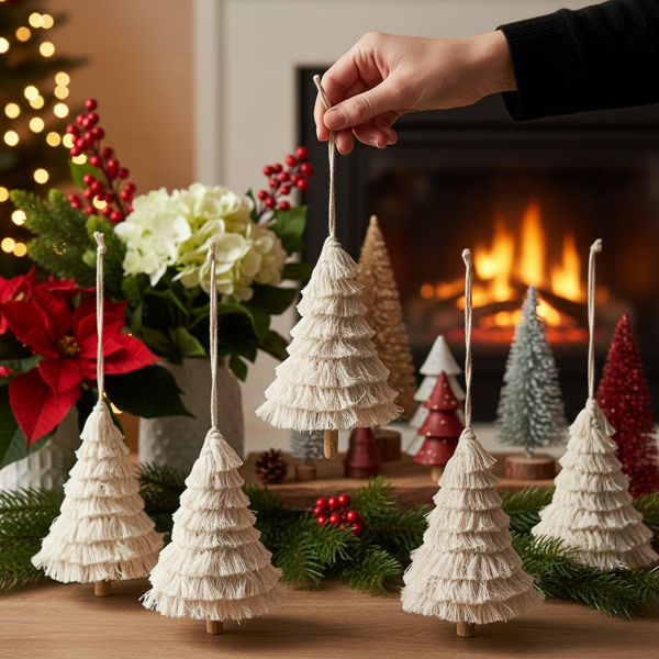 6件套圣诞树装饰品4.3x7.5英寸流苏树形悬挂装饰圣诞树装饰家居节日展示FBA发货-6