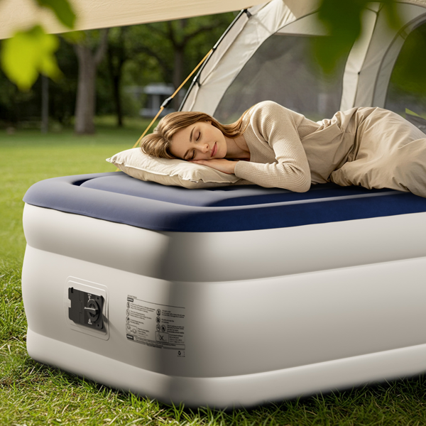 75*39*18in 植绒床面 PVC围带&底部 蓝色+白色 野营床垫 充气 带收纳袋 杯洞 美规插头 100kg-20