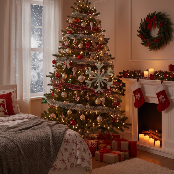 2件套17.7英寸圣诞树装饰品大型木制雪花装饰品乡村壁挂，用于度假屋展示FBA发货-6